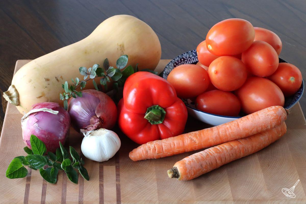 Vegetables on a cutting board.