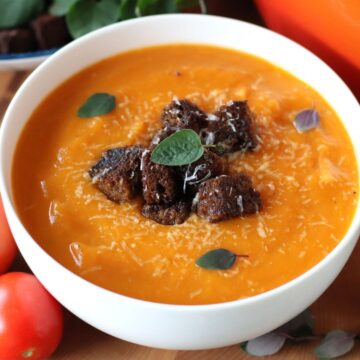 Butternut Squash Tomato Soup in a bowl.