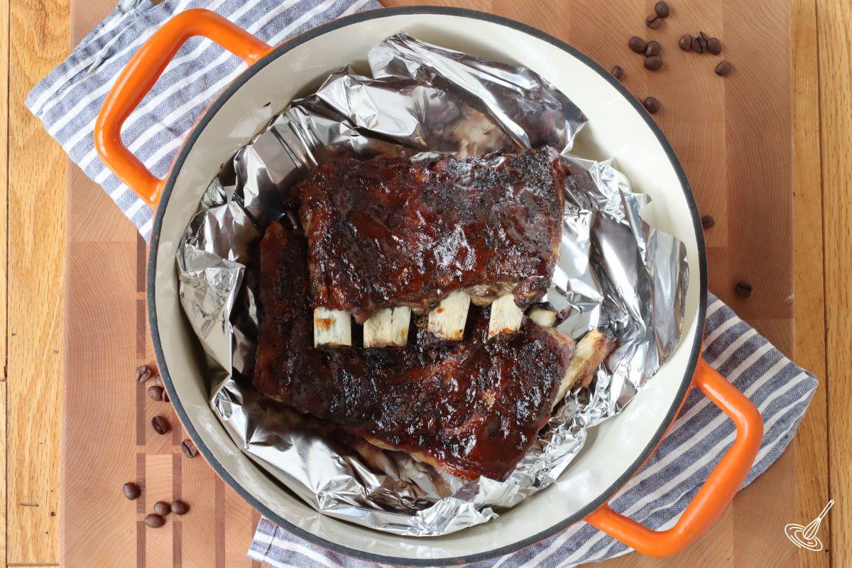 Dutch Oven Ribs in a Dutch oven.