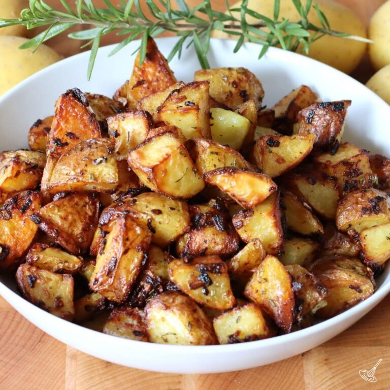 Roasted Potatoes with Onion Soup Mix in a bowl.