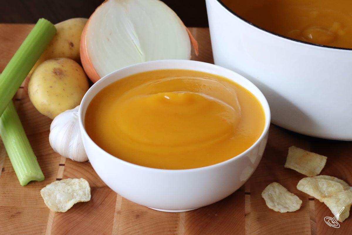 Butternut Squash and Potato Soup in a bowl.