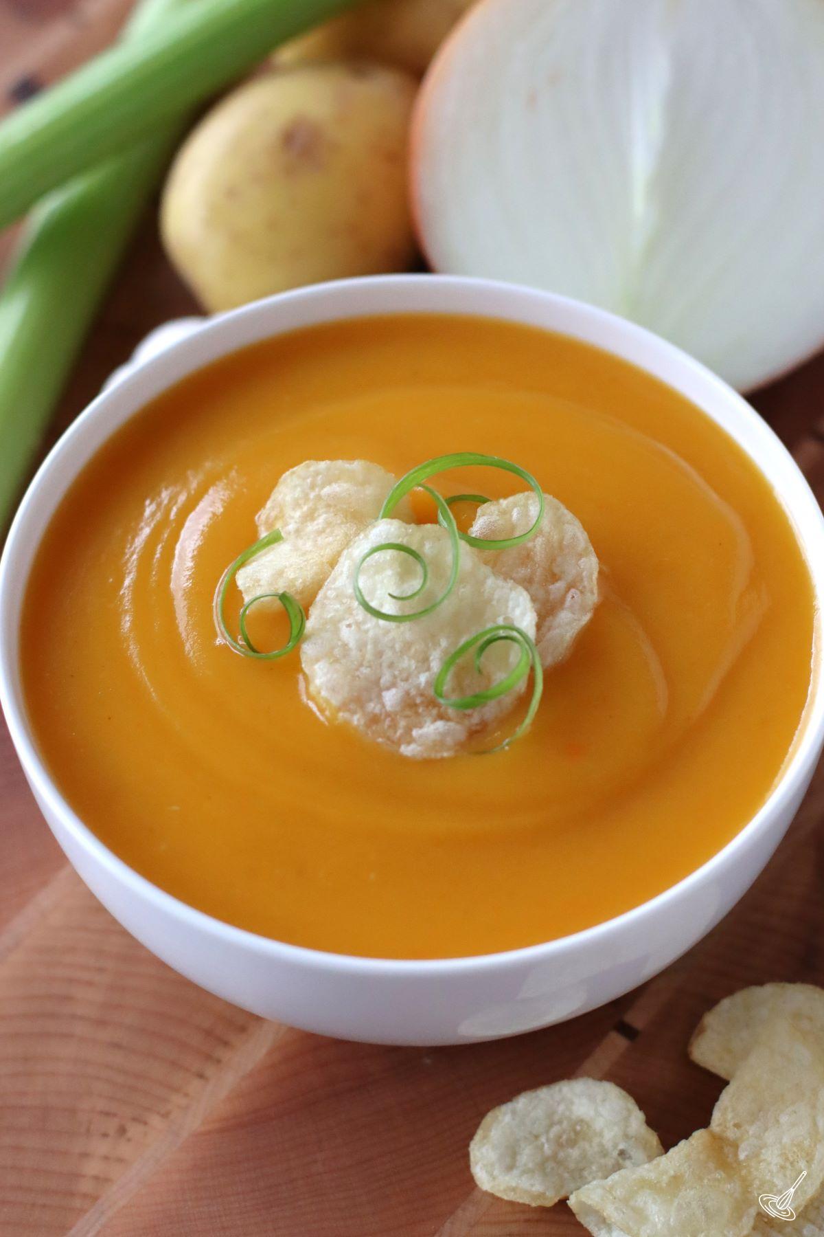 Butternut Squash and Potato Soup in a bowl.