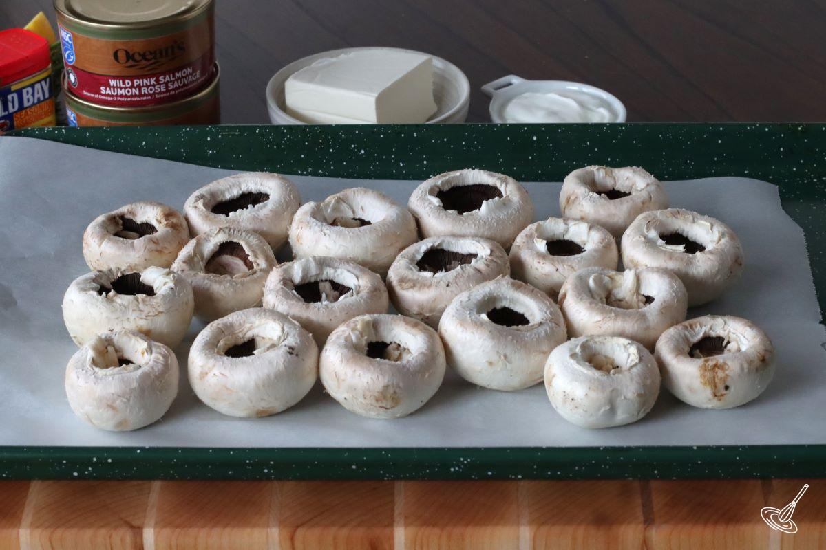 Fresh stemless mushroom on a baking tray.
