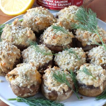 Salmon Stuffed Mushrooms on a plate.