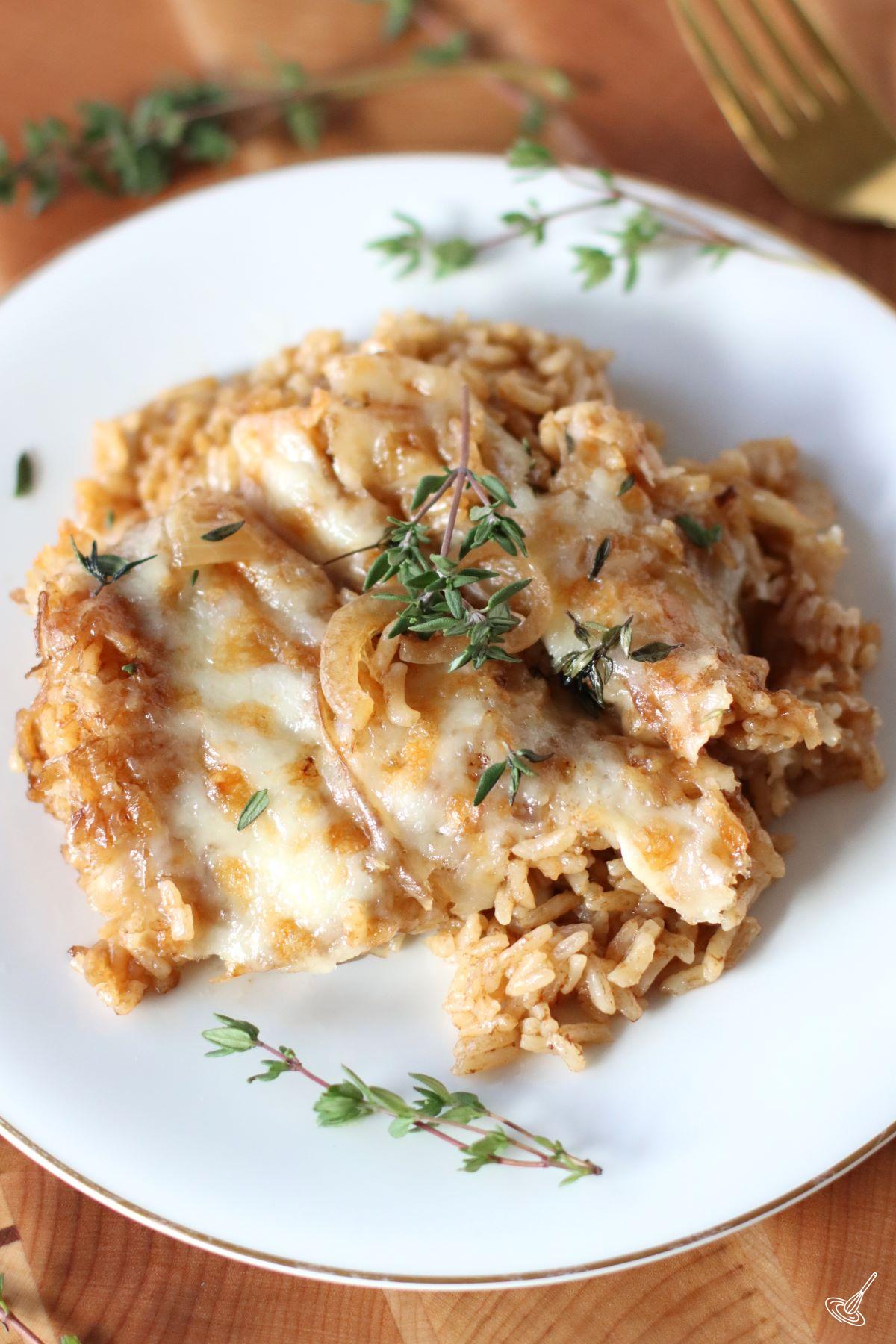 French Onion Soup Rice on a plate.