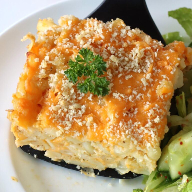 A square of Bahamian Mac and Cheese