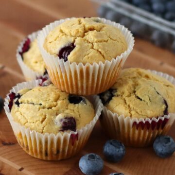 A stack of Blueberry Corn Muffins.