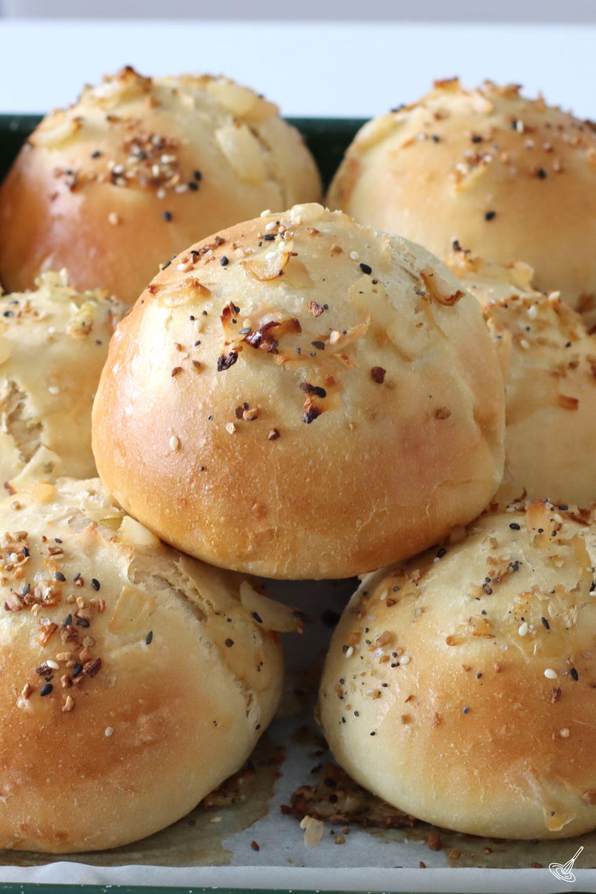 Soft Onion Rolls on a tray. 