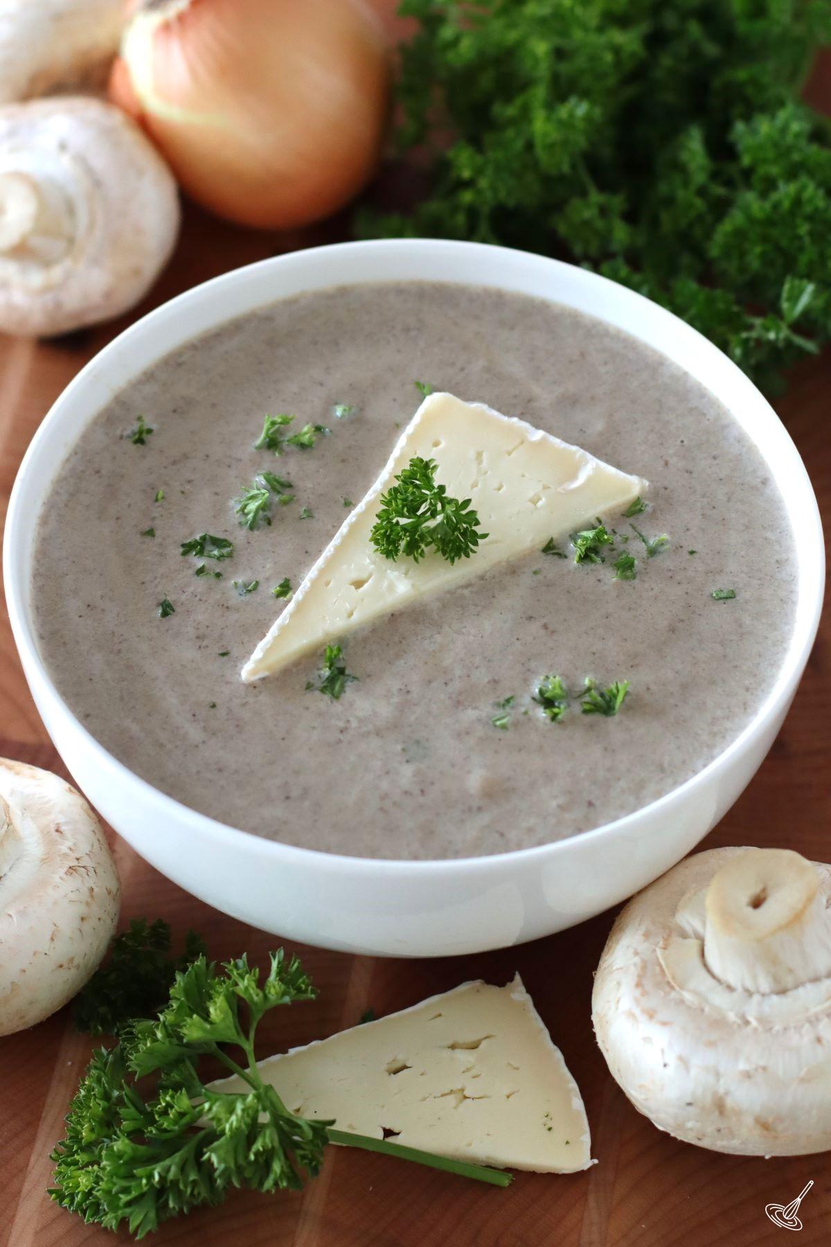 Mushroom and Brie Soup in a bowl. 