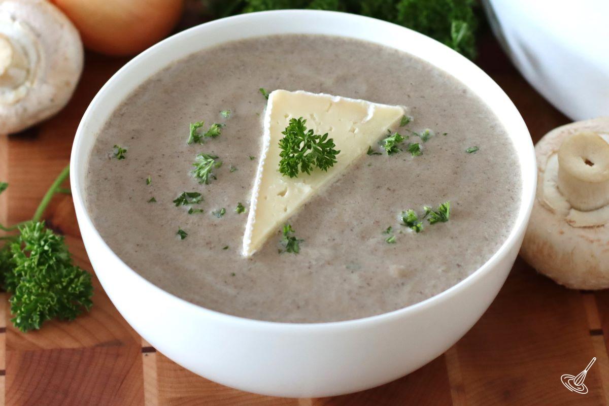 Mushroom and Brie Soup in a bowl.