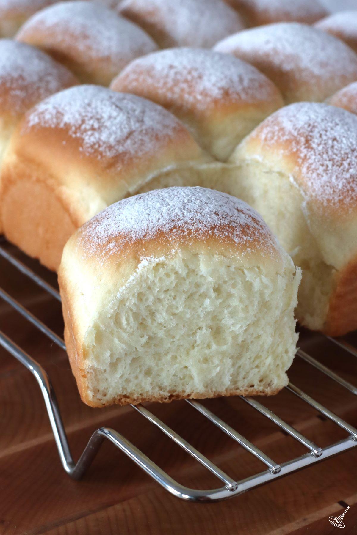 Snowflake Dinner Rolls cooling on a cooling rack. 