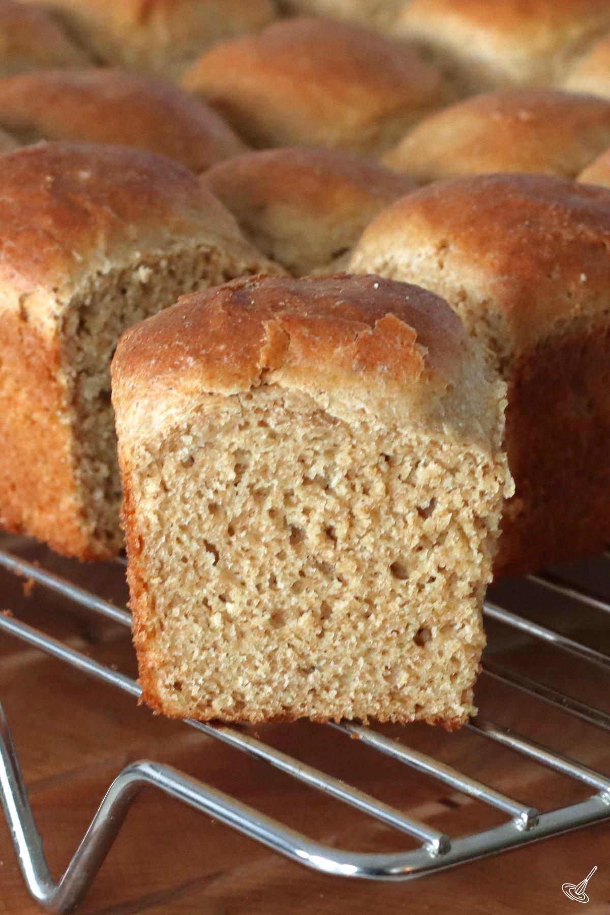 Einkorn Dinner Rolls on a cooling rack.