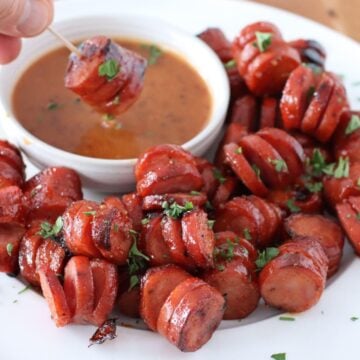 Maple BBQ Hasselback Kielbasa Bites