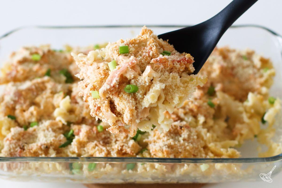 Crab Rangoon Casserole being served. 