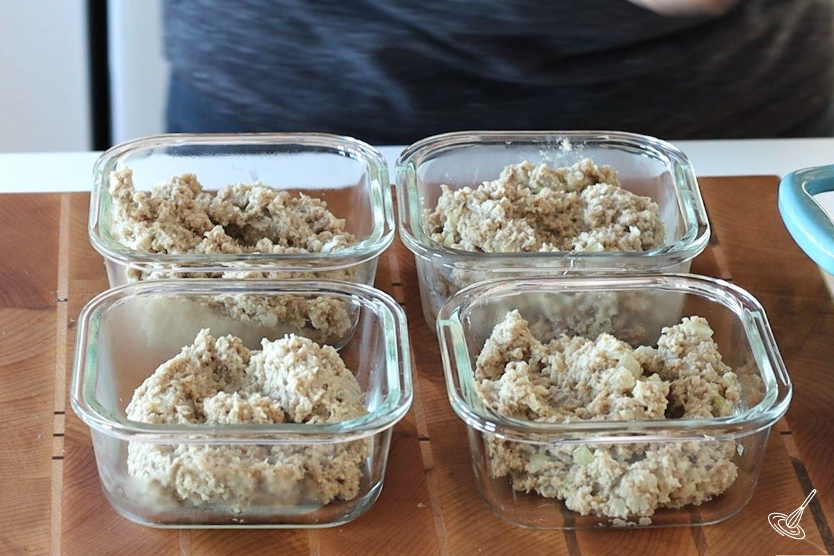 A Cretons recipe divided into 4 containers. 