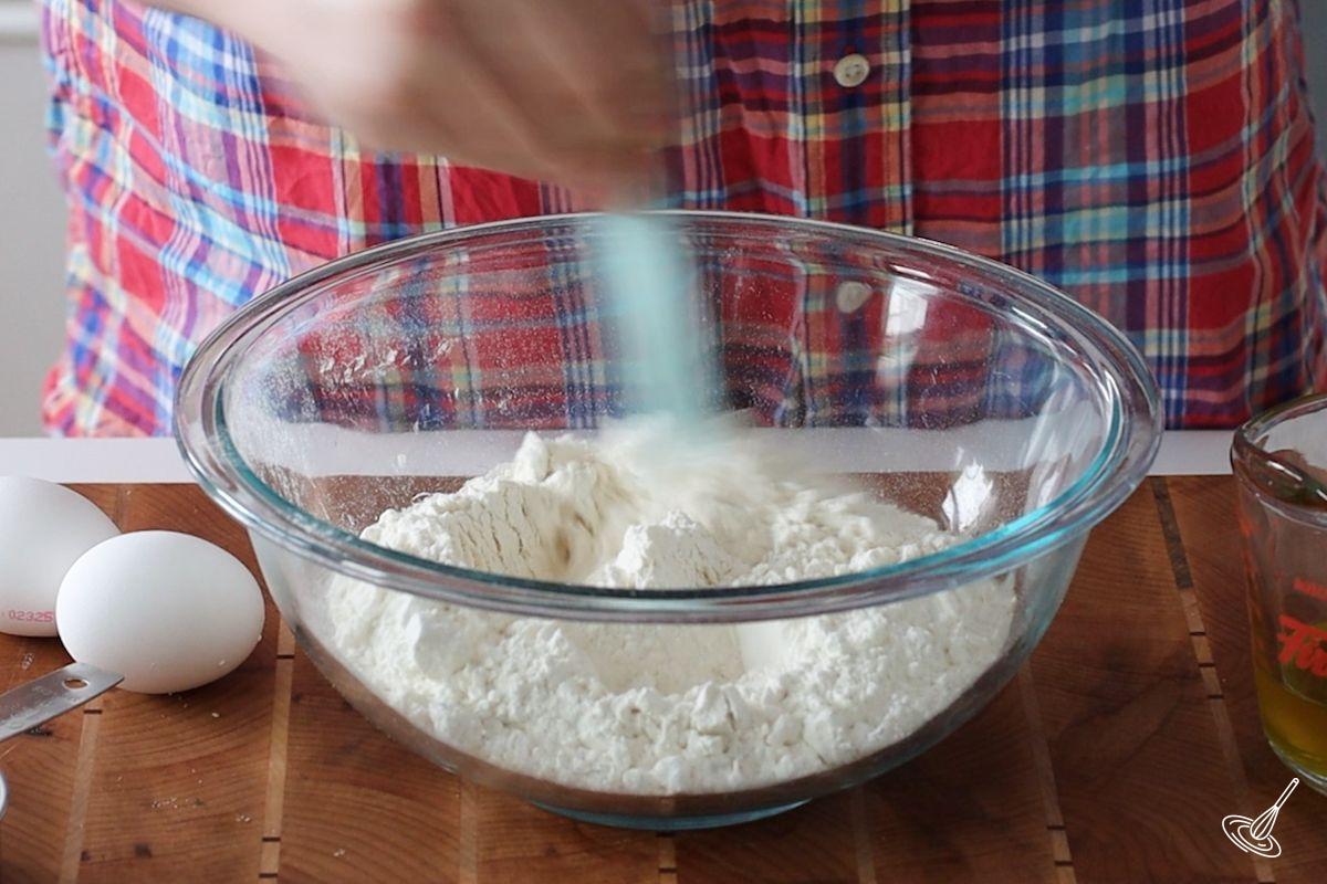 Flour and salt in a large bowl.