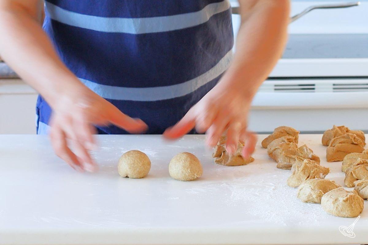 Someone shaping Einkorn Dinner Rolls.