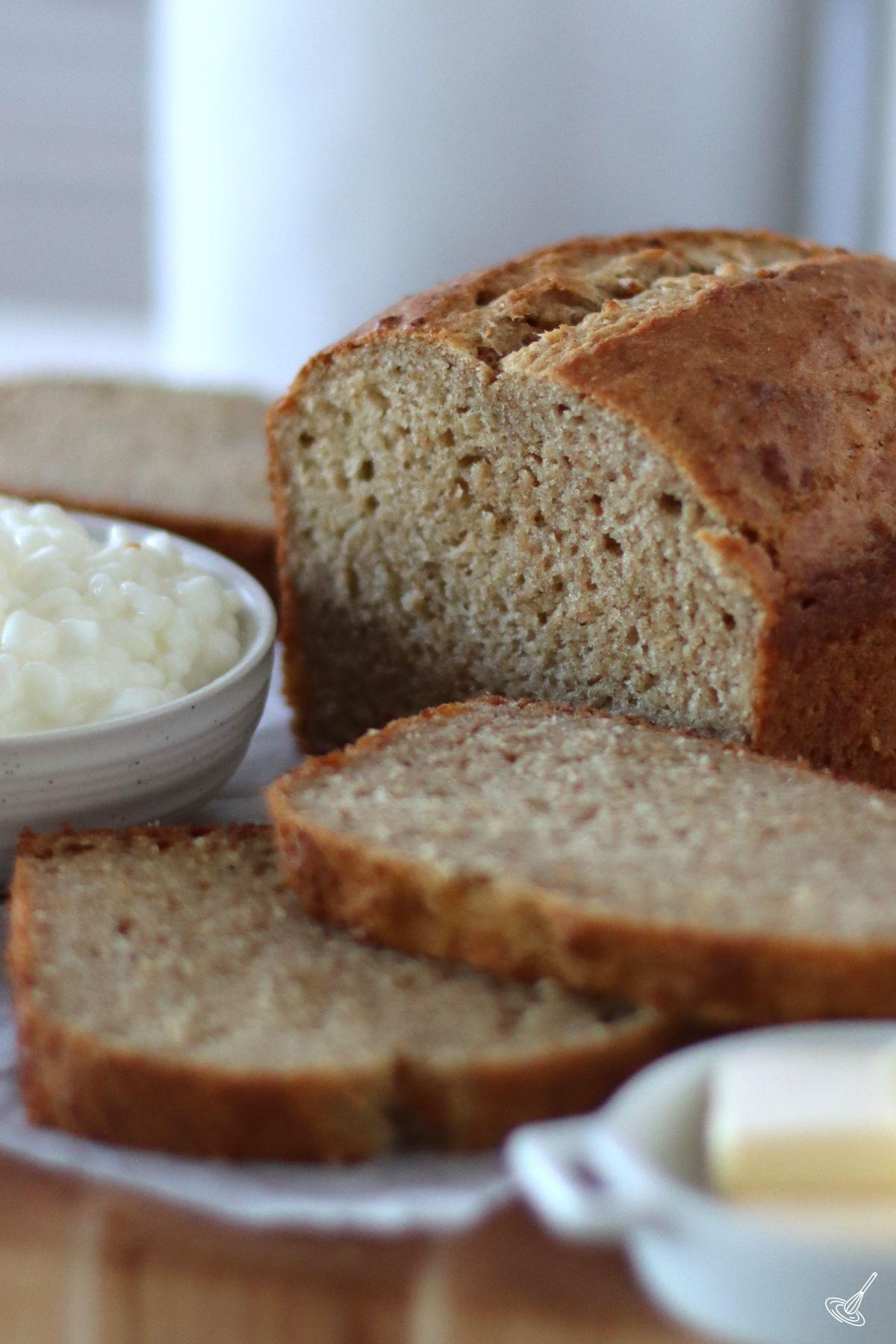 Cottage Cheese Banana Bread sliced.