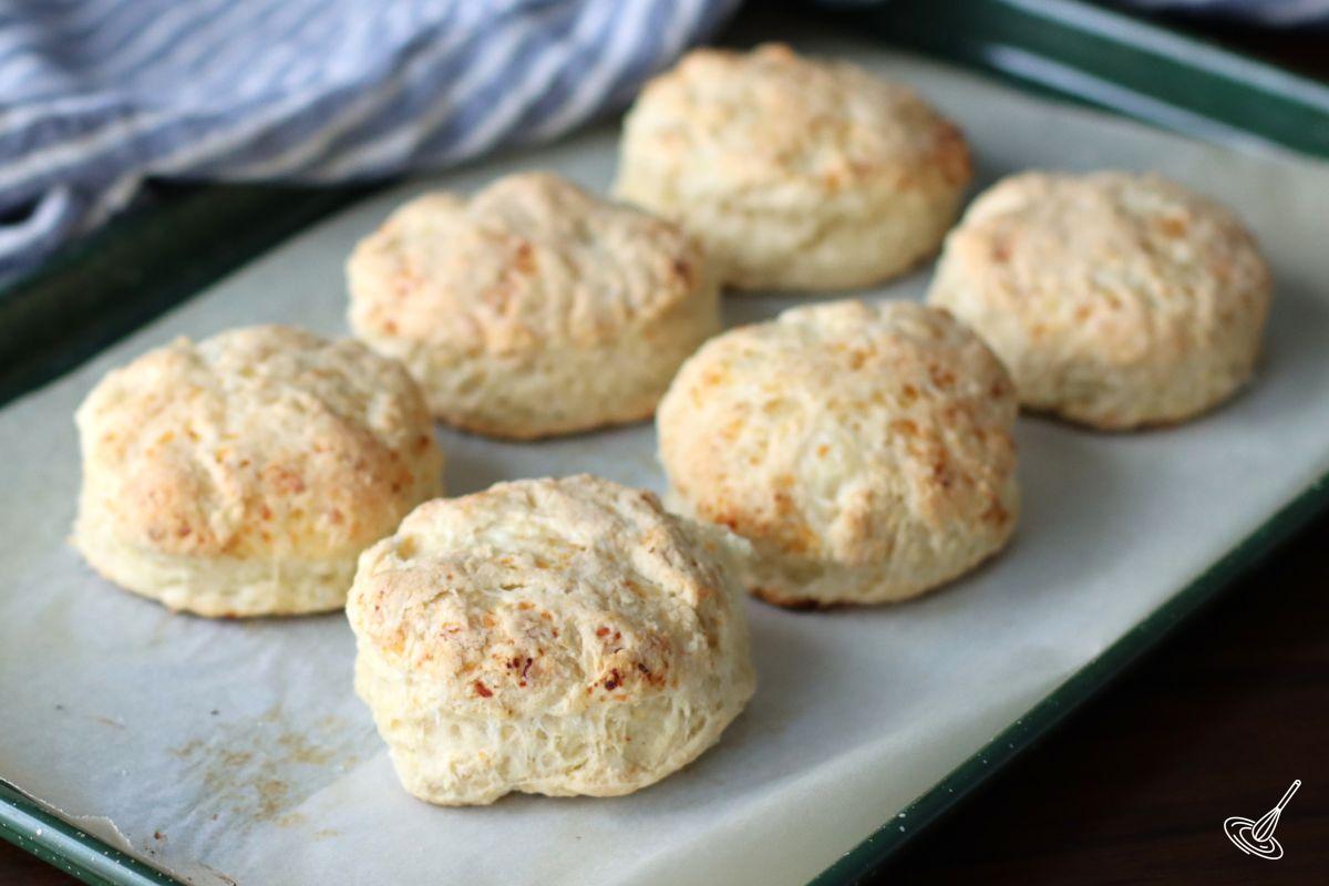 Baked Cottage Cheese Biscuits on a baking tray. 