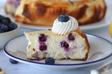Blueberry Basque Cheesecake on a plate.