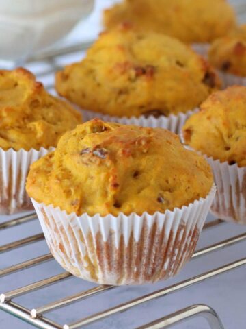 Pumpkin Cottage Cheese Muffins on cooling rack.