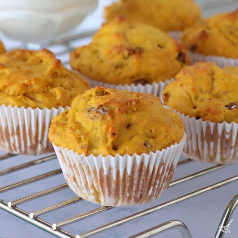 Pumpkin Cottage Cheese Muffins on cooling rack.