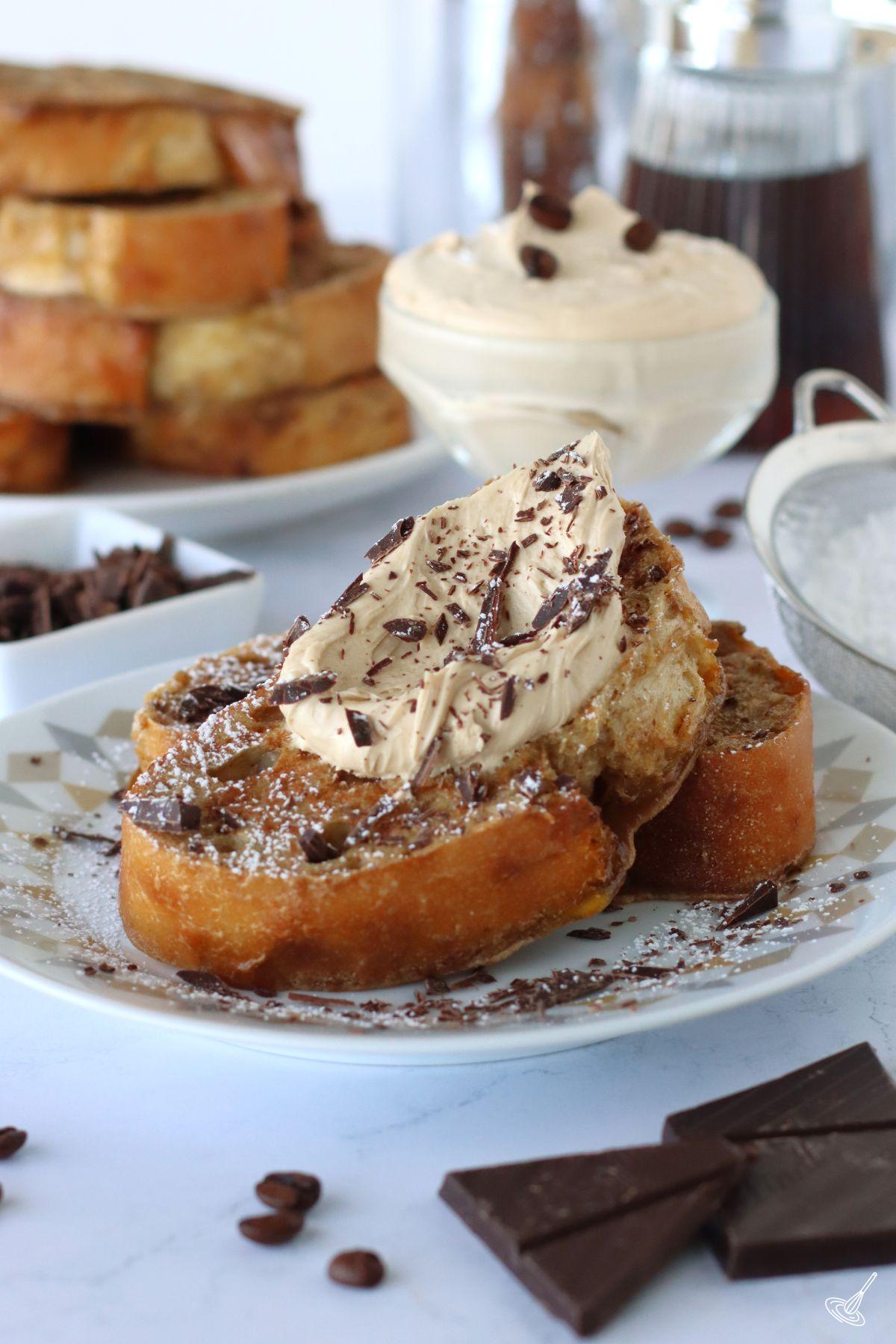 Tiramisu French Toast on a plate. 