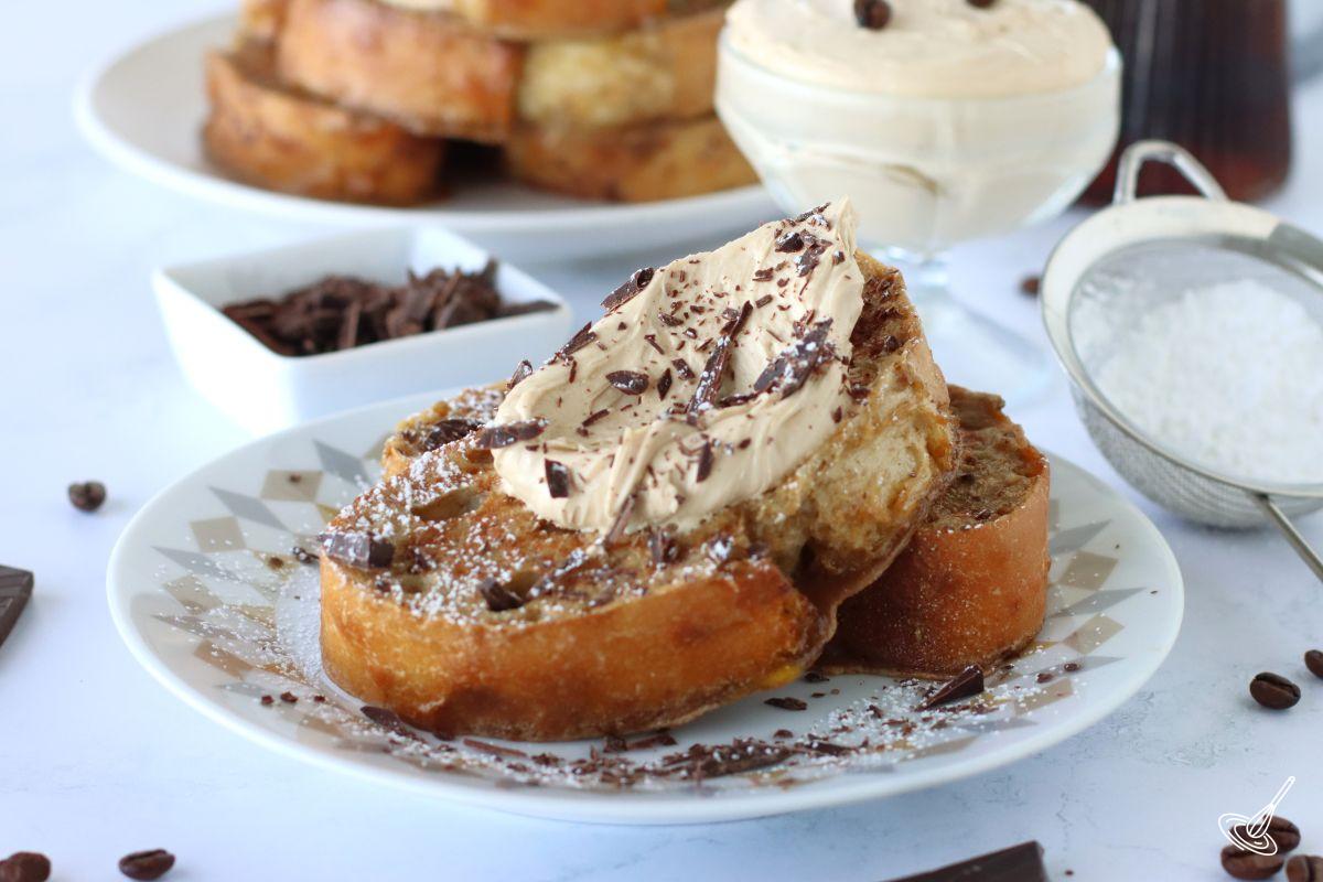 Tiramisu French Toast on a plate.