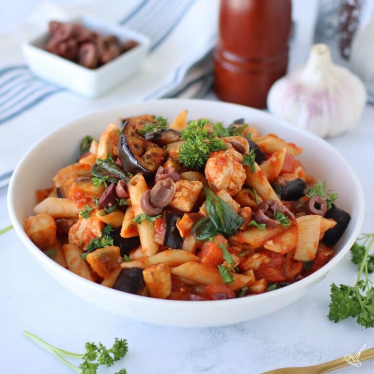 Aubergine and Chicken Pasta