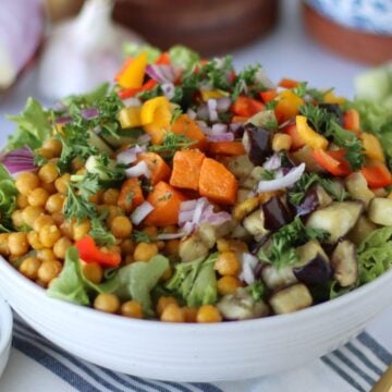 Sweet Potato Aubergine and Tahini Salad