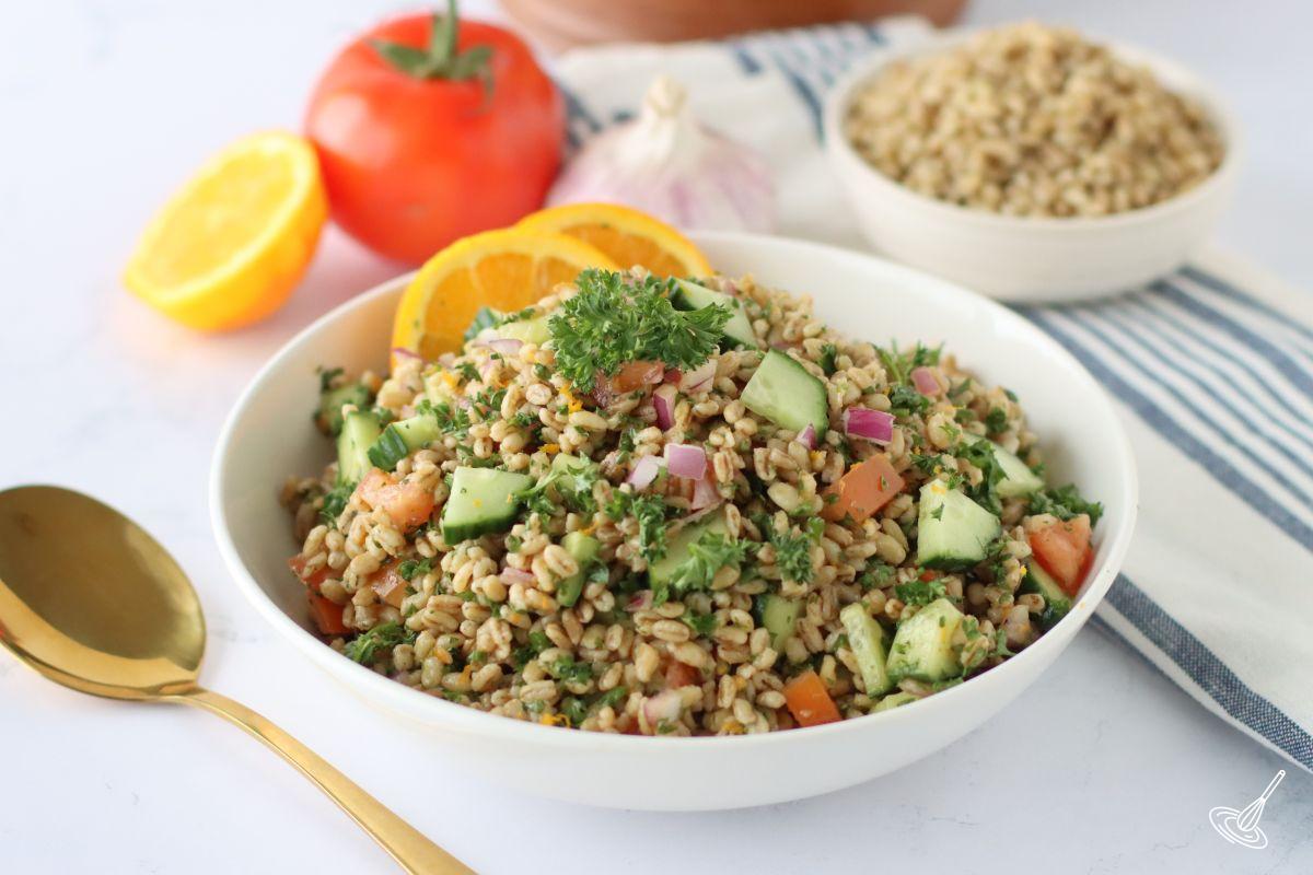 Barley Tabbouleh Salad in a serving bowl.