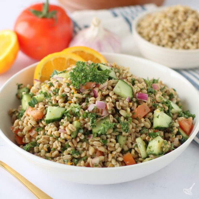 Barley Tabbouleh in a serving bowl.