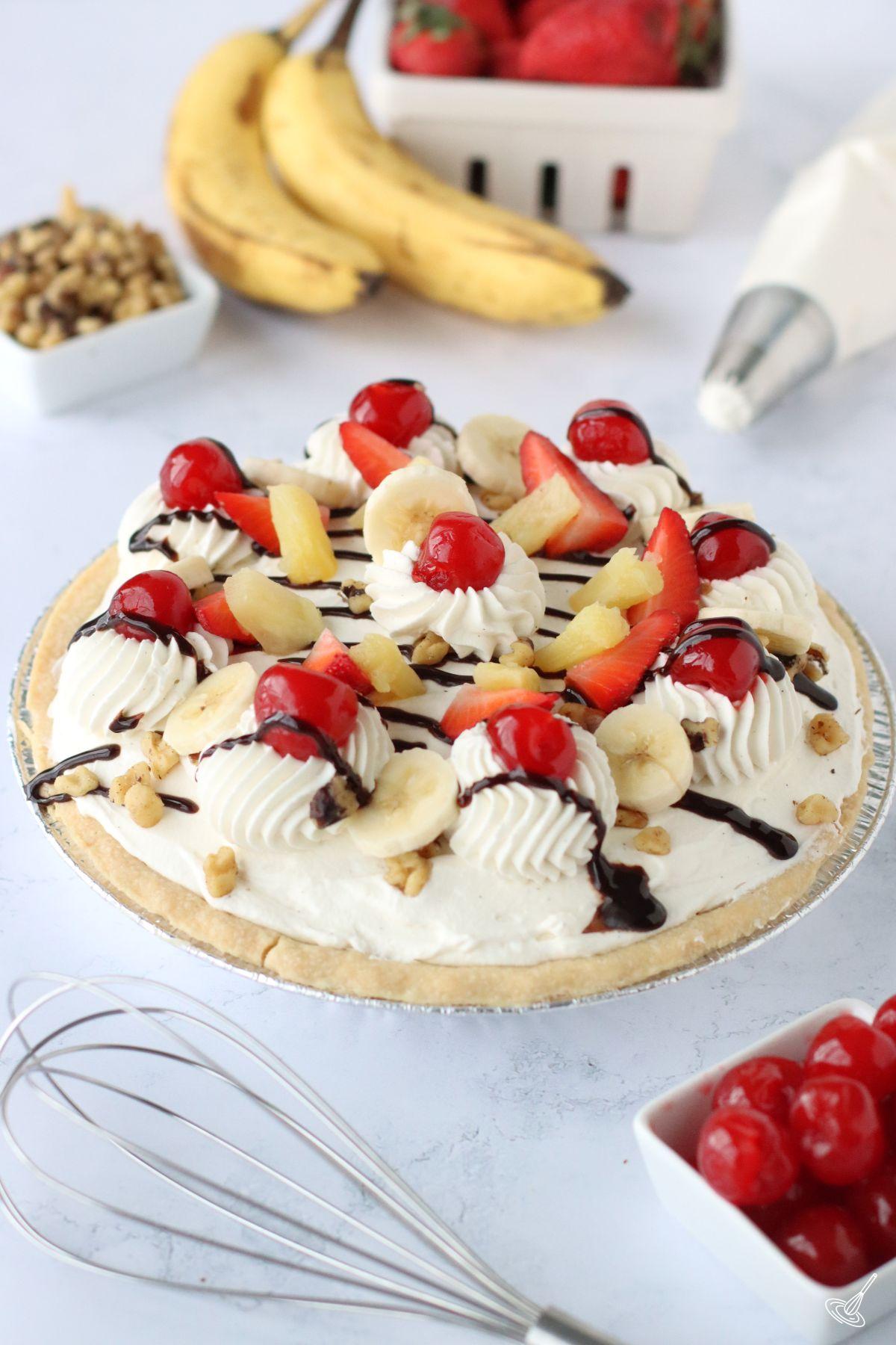 Banana Split Pie on the counter.