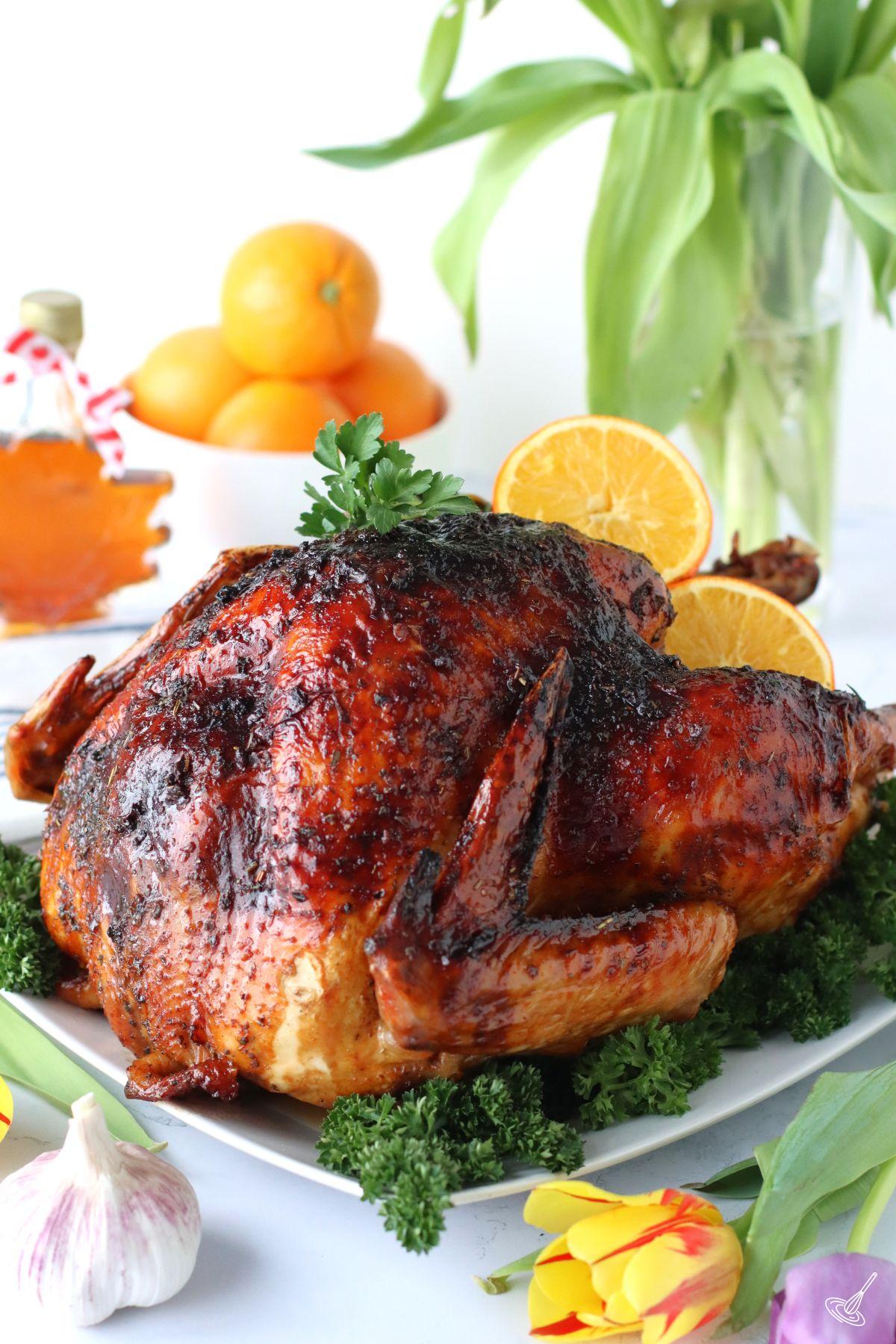 A Maple Orange Turkey Roast on a platter.