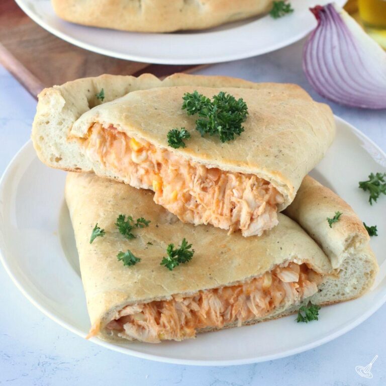 Buffalo Turkey Calzone on a plate.