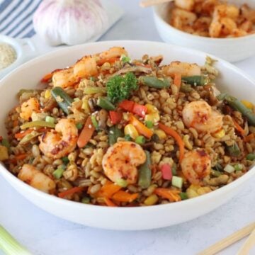 Barley Fried Rice in a serving bowl.