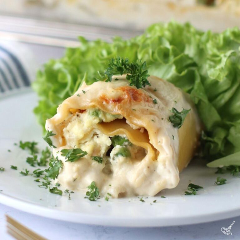 Turkey Alfredo Lasagna Rollup on a plate.