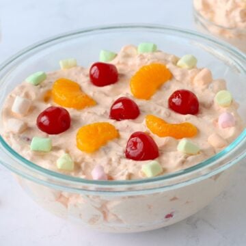 Orange Jello Cottage Cheese Salad Recipe in a bowl.