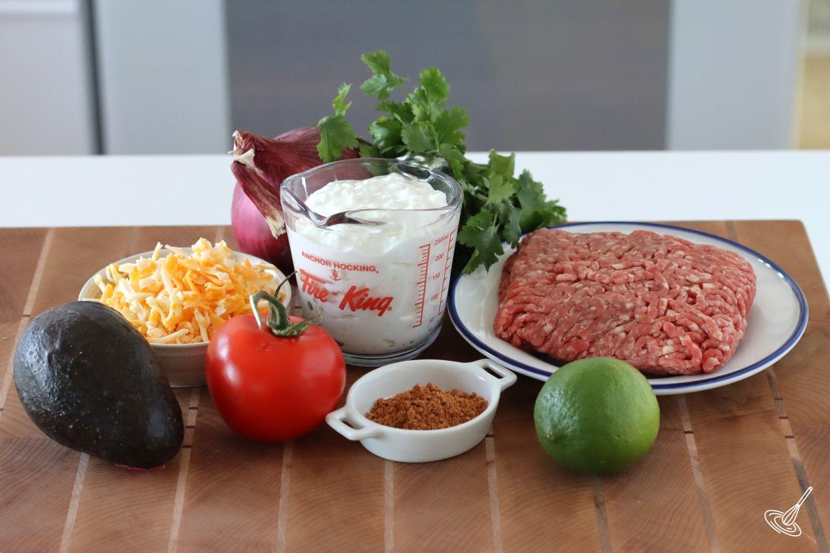 Ingredients on the counter to make cottage cheese taco bowl.