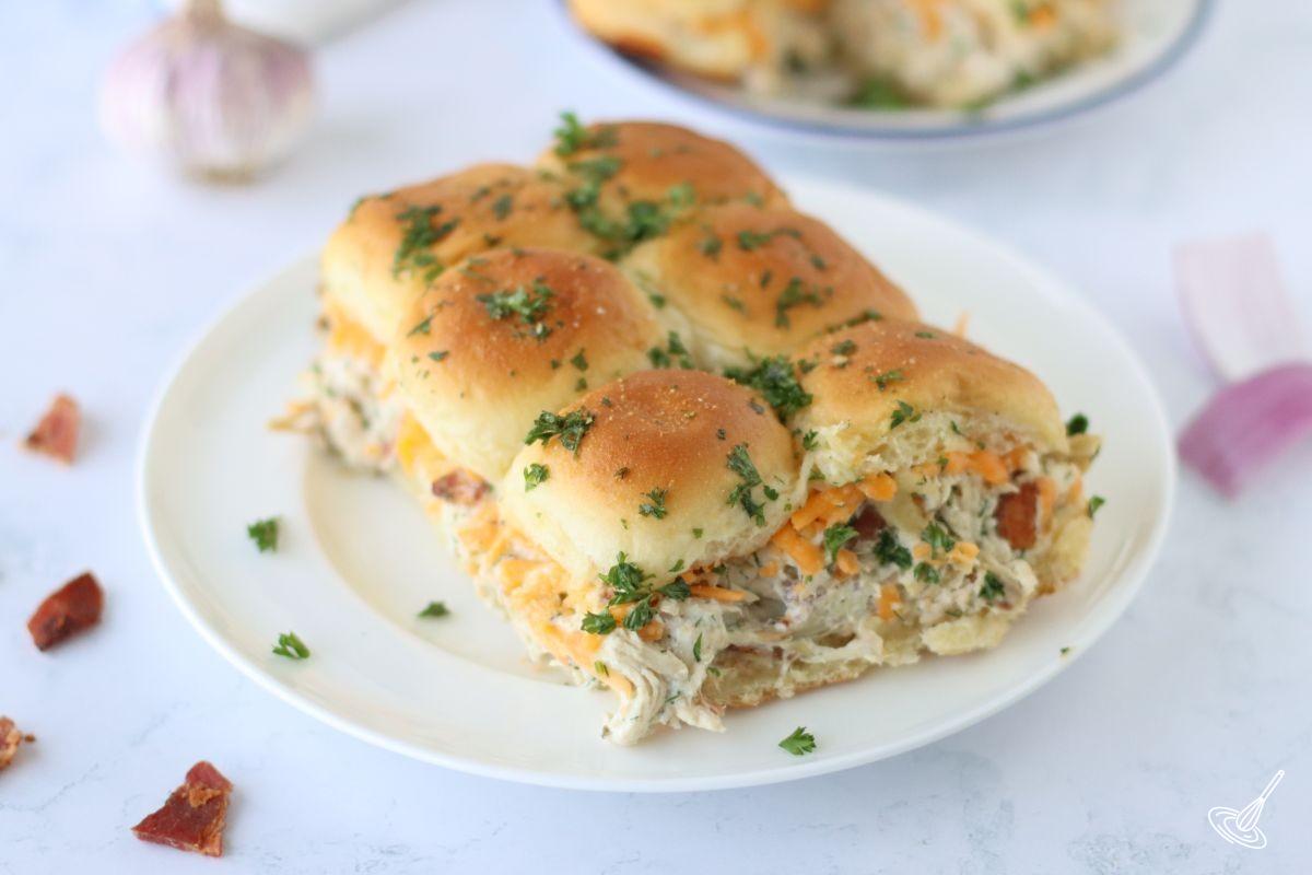 Crack Chicken sliders on a plate. 