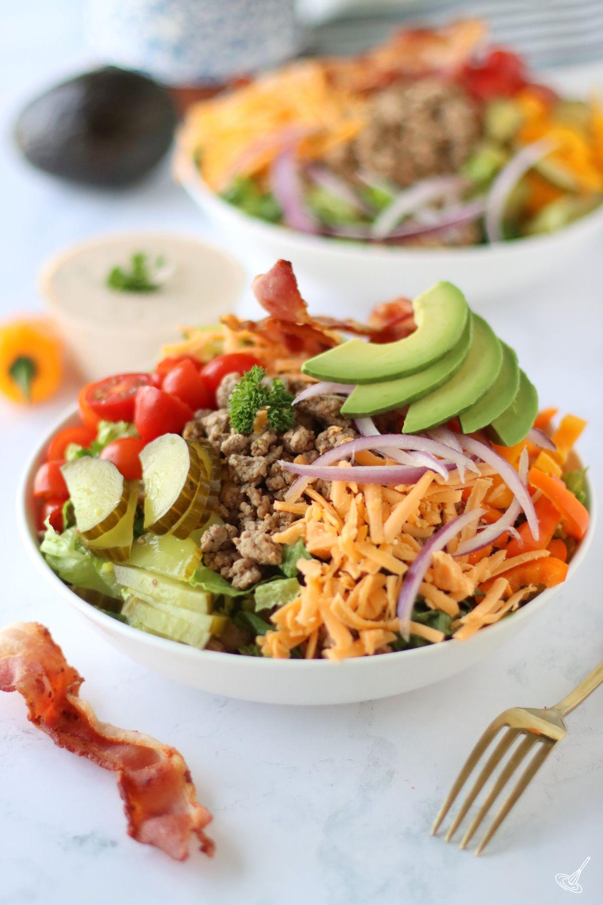 Turkey Burger Salad in a bowl.
