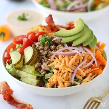 Turkey Burger Salad in a bowl.