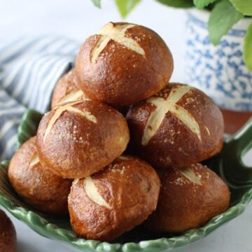 Pretzel Slider Buns on a plate.