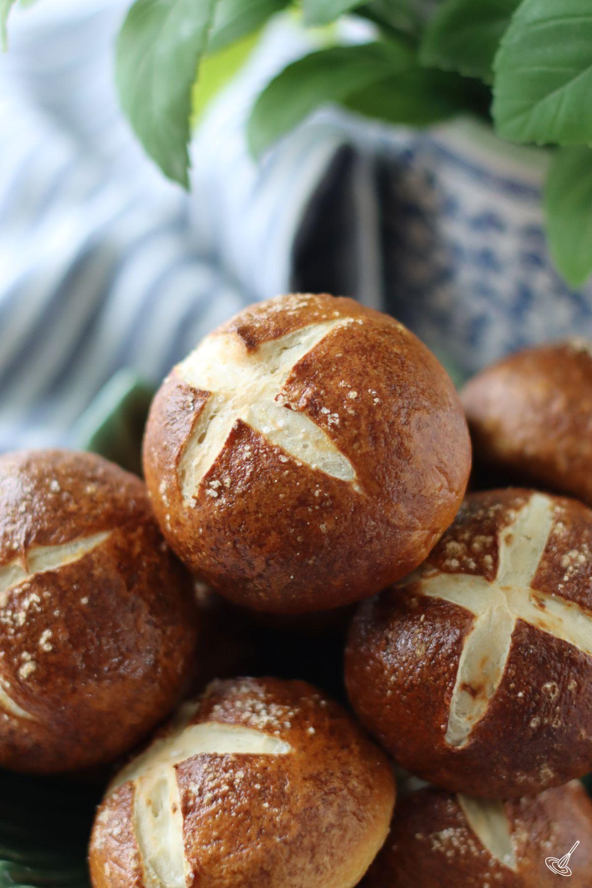 Pretzel Slider Buns on a plate.