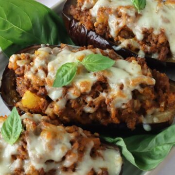 Calabrian Stuffed Eggplants on a platter.