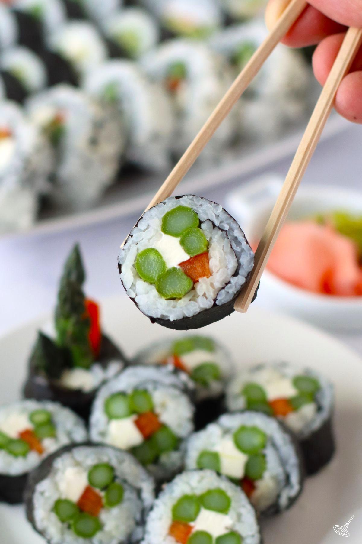 Asparagus Roll Sushi piece.