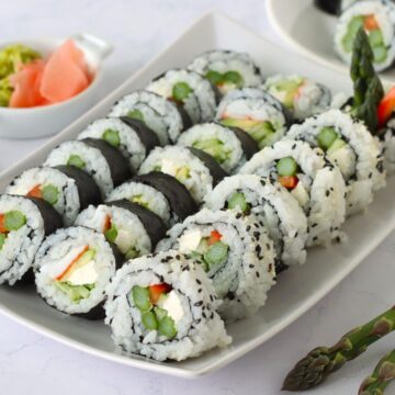 Asparagus Roll Sushi platter.