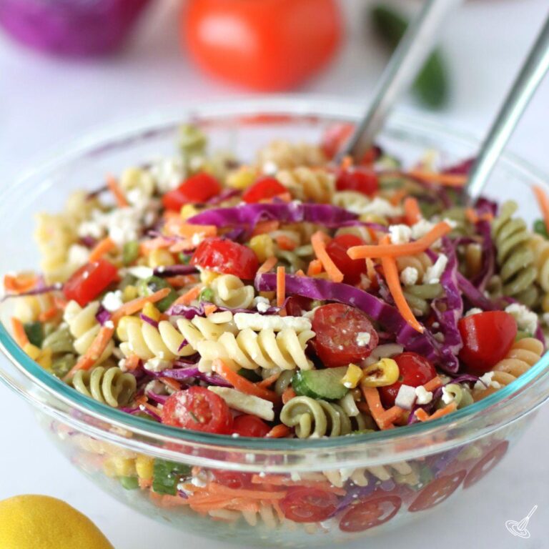 Rainbow Pasta Salad in a bowl.