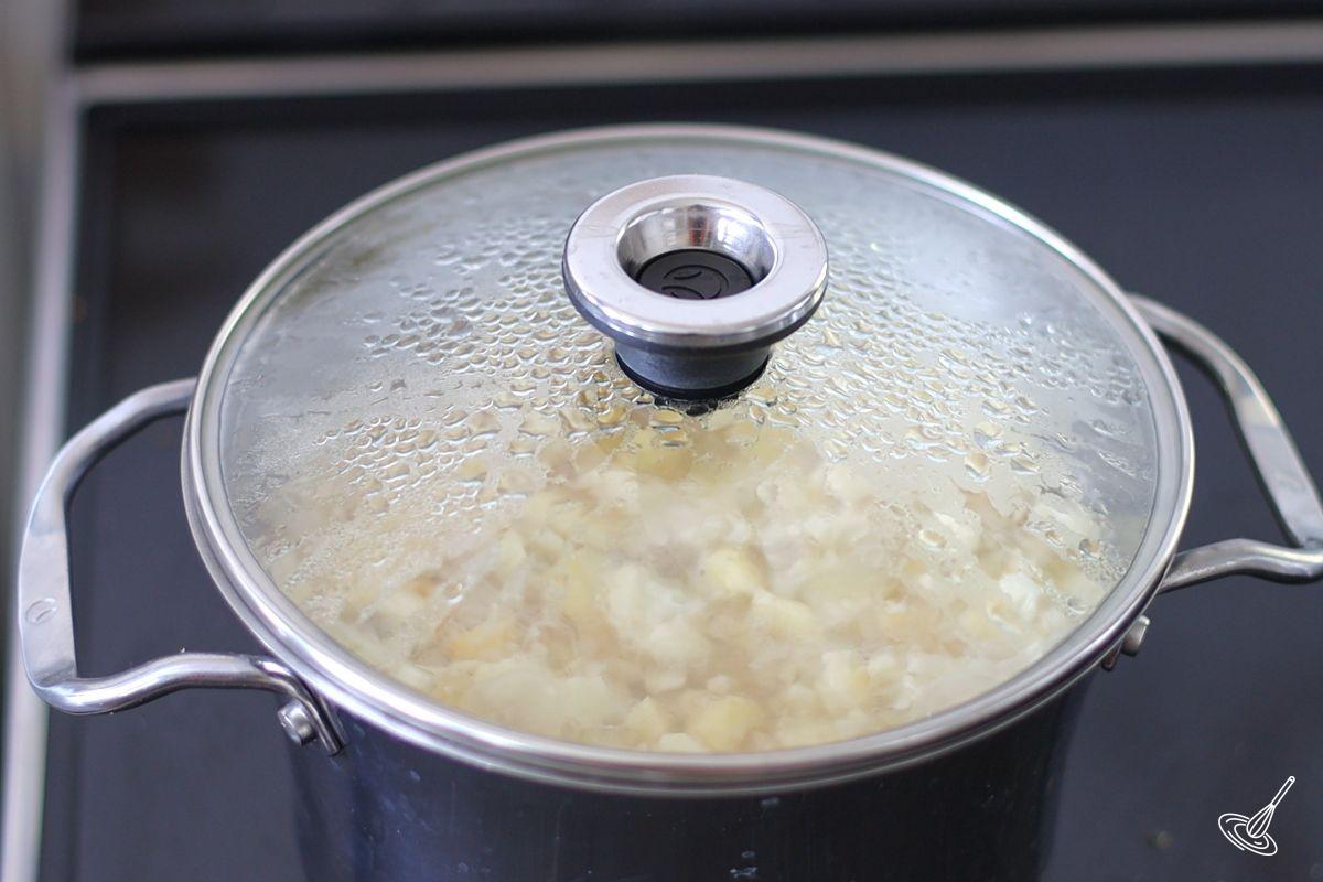 Cauliflower Soup simmering on the stove.