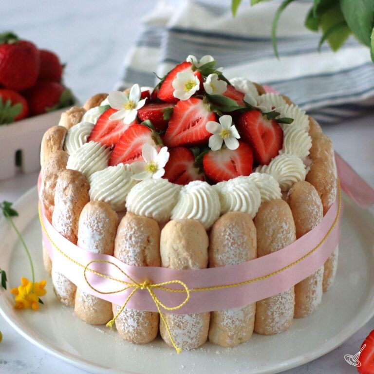 Strawberry Lemon Charlotte on a plate.